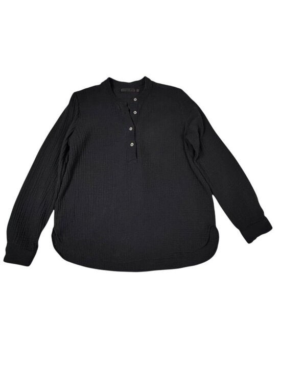 Jenni Kayne Tops - Jenni Kayne Henley Gauze Shirt Sz S Black Cotton Oversized Minimalist
